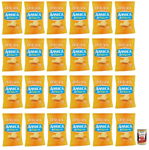 Italian Gourmet E.R. Chips 24x Amica Chips Patatine Grigliata,Glutenfreie, Wellenförmig Geschnittene Gegrillten Kartoffelchips 50g-Beutel + Italian Gourmet Polpa di Pomodoro 400g Dose 8008714002060