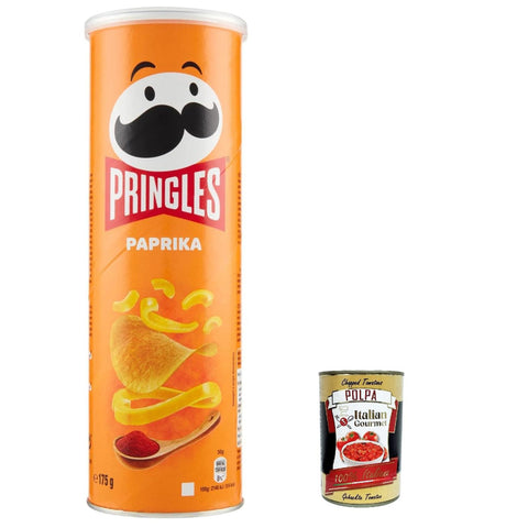 Paprika Salziger Paprika, Salziger Snack mit Paprika Geschmack, Kartoffelchips 24x 175g inkl. Italian Gourmet Polpa di Pomodoro 400g Dose Original italienisch