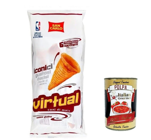 San Carlo Snack Virtual, Maiszapfen Patatine, Kartoffel Chips 132g Multipack-Packung, Jede Packung enthält 6 Beutel à 22g 3x Original italienisch inkl. Italian Gourmet Polpa 400g