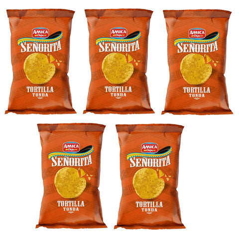 Amica Chips Señorita Tortilla Tonda Mais Snacks Salziger Snack Beutel 5x185g Original italienisch