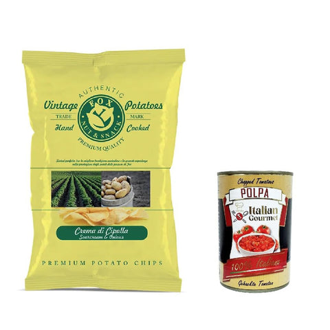 FOX Natural Quality Vintage Potatoes Zwiebelcreme, onion cream, Premium italienische handgefertigte Kartoffel crisps chips 5x 120g inkl. Italian Gourmet polpa 400g Original italienisch