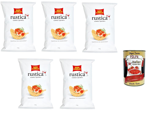 San Carlo Rustica Chips Patatine Kartoffelchips gesalzen Kartoffel chips 5x 190g inkl. Italian Gourmet polpa 400g Original italienisch