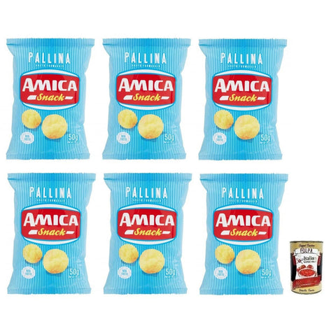 Amica Chips Pallina al Formaggio Mais-Snacks mit Käsegeschmack Salziger Snack 50g Beutel 6x Original italienisch inkl. Italian Gourmet Polpa di Pomodoro 400g Dose