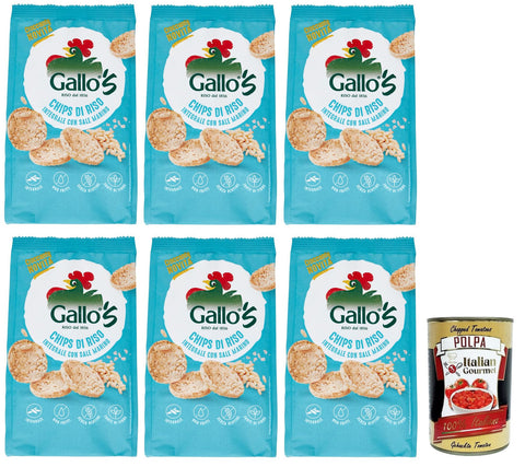 Italian Gourmet E.R. Chips 6x Riso Gallo Chips con Riso Integrale e Sale Marino,Snack mit Braunem Reis und Meersalz,40g-Beutel + Italian Gourmet Polpa di Pomodoro 400g Dose 8001420011753