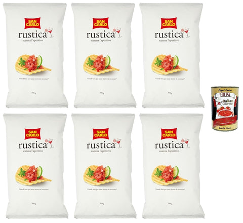 San Carlo Patatine Rustica,Kartoffelchips Chips, 300g Beutel 6x Original italienisch inkl. Italian Gourmet Polpa 400g