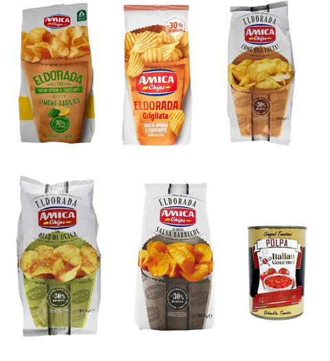 Italian Gourmet E.R. Chips Amica Chips Eldorada Testpaket Salzige Kartoffelchips mit gewelltem Schnitt 5x 130g glutenfreie knusprige Kartoffel chips 8008714007416