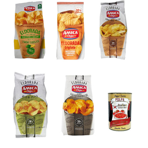 Amica chips Eldorada Testpaket Salzige Kartoffelchips mit gewelltem Schnitt glutenfreie knusprige Kartoffel chips 5x 130g Original italienisch