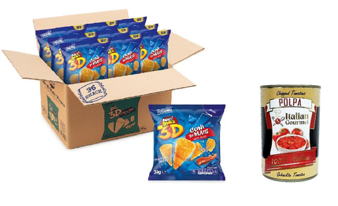 AperiSnack 3D Coni Mais gusto vivace Bustina Monoporzione Lebhaft aromatisierte Maiszapfen, Einzeldosisbeutel mit 36 Stück 30 g inkl. Italian Gourmet polpa 400g Original italienisch