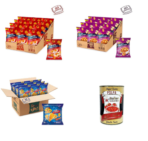 Italian Gourmet E.R. Chips Aperisnack Testpaket 3D, BAR COCKTAIL,RICE CRAKER 76 Einzelportionen + Italian Gourmet polpa 400g 8032804040014