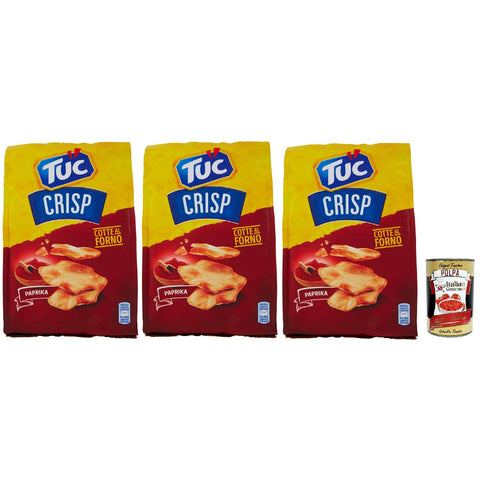 Crisp Gusto Paprika, Knuspriges Blätterteiggebäck auf der Basis von im Ofen gegarten Kartoffeln chips mit 100% italienischem Weizen, 3x 100 g Original italienisch inkl. Italian Gourmet Polpa 400g