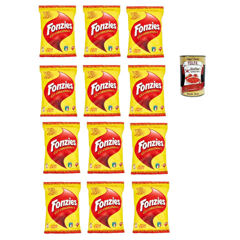 Fonzies Original italienisch knusprige Mais-Snack mit Käse-Geschmack 12er Pack (12x100g Packung) italienisch inkl. Italian Gourmet Polpa 400g