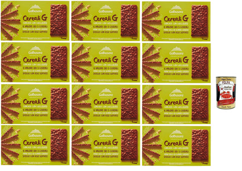 Italian Gourmet E.R. Chips Galbusera CerealiG cracker ai 5 cereali con riso soffiato ricoperte di cioccolato, 5 Getreide crackers mit aufgebrauchtem Reis mit Schokolade bedeckt 12x 150 g + Italian Gourmet polpa 400g 8032804040014