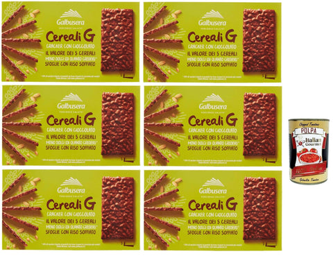 Italian Gourmet E.R. Chips Galbusera CerealiG cracker ai 5 cereali con riso soffiato ricoperte di cioccolato, 5 Getreide crackers mit aufgebrauchtem Reis mit Schokolade bedeckt 6x 150 g + Italian Gourmet polpa 400g 8032804040014