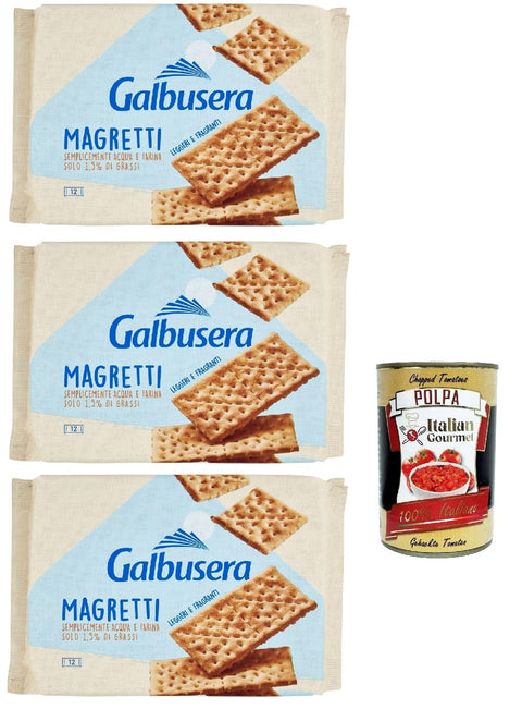 Galbusera Magretti cracker con 1,5% di grassi con Farina di Tipo 2, Cracker mit 1,5% Fett mit Typ 2 Mehl, 3x 380g Original italienisch inkl. Italian Gourmet Polpa 400g