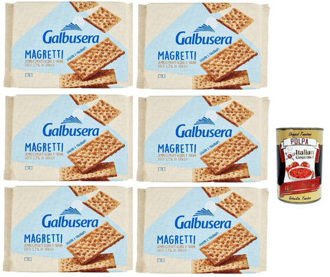 Galbusera Magretti cracker con 1,5% di grassi con Farina di Tipo 2, Cracker mit 1,5% Fett mit Typ 2 Mehl, 6x 380g Original italienisch inkl. Italian Gourmet Polpa 400g