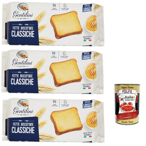 Gentilini Fette Biscottate Classiche Zwieback Backwaren 100% italienisches Produkt 3x 185g Original italienisch inkl. Italian Gourmet Polpa 400g