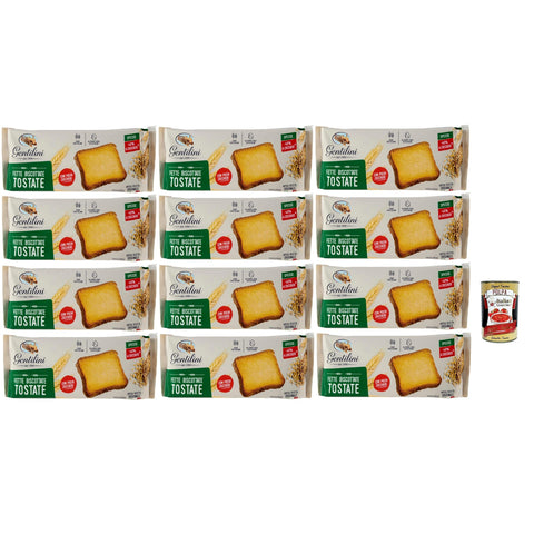 Gentilini Fette Biscottate Tostate dicke geröstete Zwieback Brot Backwaren mit weniger Zucker 100% Produkt 12x 175g inkl. Italian Gourmet polpa 400g Original italienisch