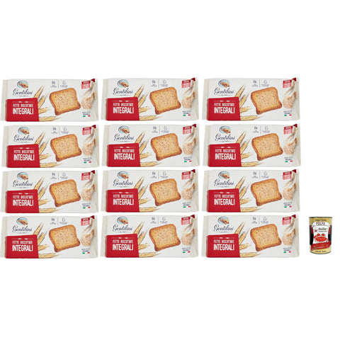 Gentilini Fette Integrali, Vollkorn-Zwieback Brot Backwaren reich an Ballaststoffen 100% Italienisches Produkt 12x 175g Original italienisch inkl. Italian Gourmet Polpa 400g