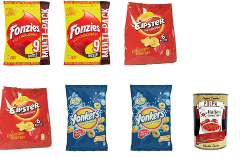 Italian Gourmet E.R. Chips Mondalez chips testpaket Fonzies Yonkers Cipster multipack Maissnack mit Käse + Italian Gourmet polpa 400g 8002183018584