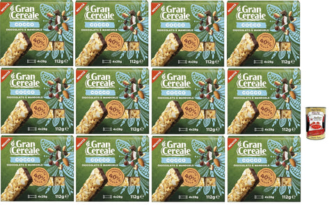 Mulino Bianco Gran Cereale - Snack, Trockene Obstbalken mit Kokosnussstücken, Schokolade und Mandeln - Frühstück und süße Snacks, 12x 112 g Original italienisch inkl. Italian Gourmet Polpa 400g