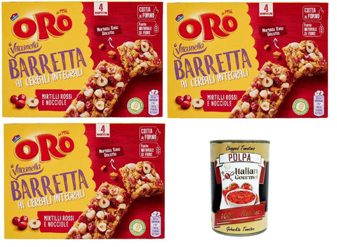 Italian Gourmet E.R. Chips Oro Saiwa, Barretta ai Cereali Integrali e ai Mirtilli Rossi e Nocciole, Riegel snack mit Ganzes Getreide und Blaubeer und Haselnüsse 3x 160 g + Italian Gourmet polpa 400g 8032804040014