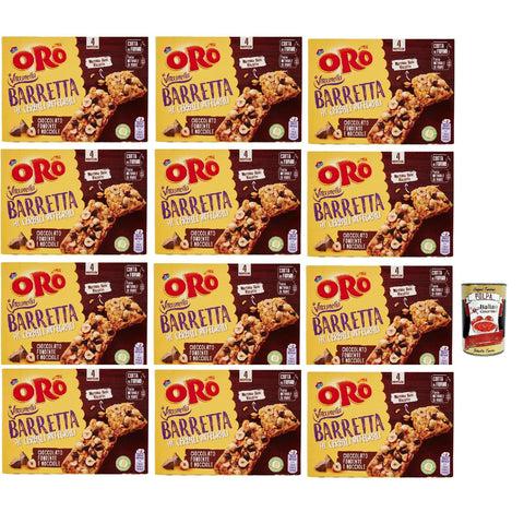 ORO SAIWA Barretta ai Cereali Integrali e al Cioccolato Fondente e Nocciole, Riegel snack mit Ganzes Getreide und dunkle Schokoladen und Haselnüsse 12x 160 g Original italienisch inkl. Italian Gourmet Polpa 400g