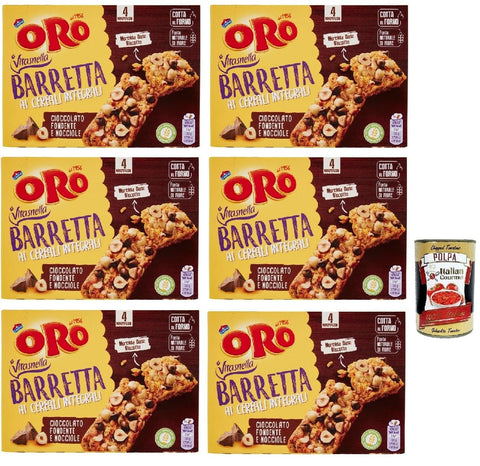 Italian Gourmet E.R. Chips Oro Saiwa Barretta ai Cereali Integrali e al Cioccolato Fondente e Nocciole, Riegel snack mit Ganzes Getreide und dunkle Schokoladen und Haselnüsse 6x 160 g + Italian Gourmet polpa 400g 8032804040014