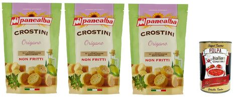 Panealba Crostini Origano Croutons mit Oregano Gesalzener Snack Nicht Gebraten Nicht Frittiertes 3x 100g Original italienisch inkl. Italian Gourmet Polpa 400g