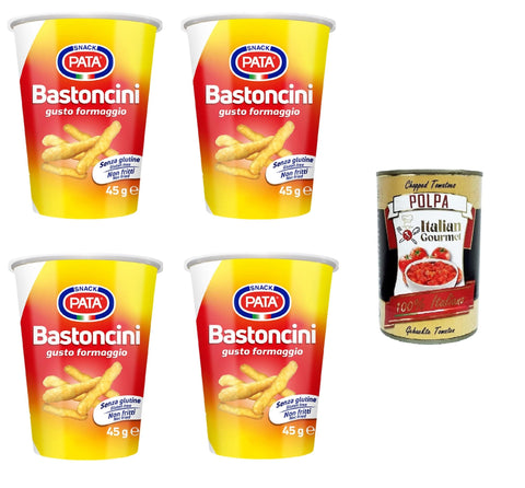 Italian Gourmet E.R. Chips Pata Bastoncini Gusto Formaggio Sticks mit Käsegeschmack 4x 45gr + Italian Gourmet Polpa 400g 8032804040014