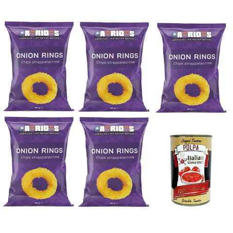 Patriots Onion Rings, patatine alla cipolla Onion Rings, Zwiebelchips 5x40g inkl. Italian Gourmet polpa 400g Original italienisch