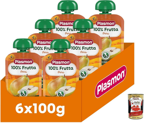 Italian Gourmet E.R. Chips Plasmon 100% Frutta Pera 100g 6 Pouch Con aggiunta di Vitamina C, solo gli zuccheri della frutta + Italian Gourmet polpa 400g 8032804040014