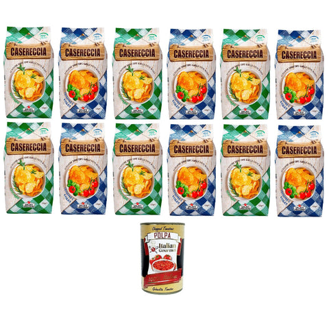 Salati Preziosi Casereccia Testpaket Rosmarino- Pomodoro e Basilico, Chips mit Rosmaringeschmack und Tomate und Basilikum 12x135gr Original italienisch inkl. Italian Gourmet Pelati 400g
