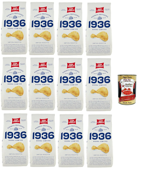Italian Gourmet E.R. Chips San Carlo 1936 Patatine Antica Ricetta Arricciate e Croccanti Rinomata Rosticceria - Senza Glutine, Kartoffel Chips, altes Rezept, gluten frei, 12x 150g + Italian Gourmet polpa 400g 8032804040014