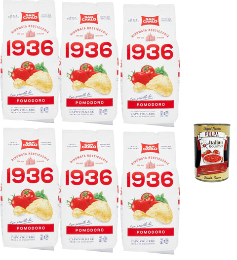 Italian Gourmet E.R. Chips San Carlo 1936 Patatine Antica Ricetta, Arricciate e Croccanti Rinomata Rosticceria, Tomate, Petersilie und Basilikum Kartoffel Chips, altes Rezept, gluten frei, 6x 150g + Italian Gourmet polpa 400g 8032804040014