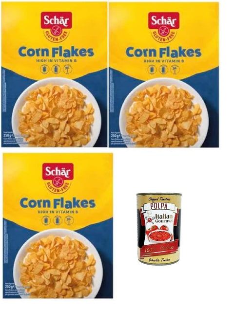 Schar Schär Corn Flakes Dietetici senza Glutine, Müsli, Maisflocken Gluten -freie Diäten 3x 250 gr Original italienisch inkl. Italian Gourmet Polpa 400g