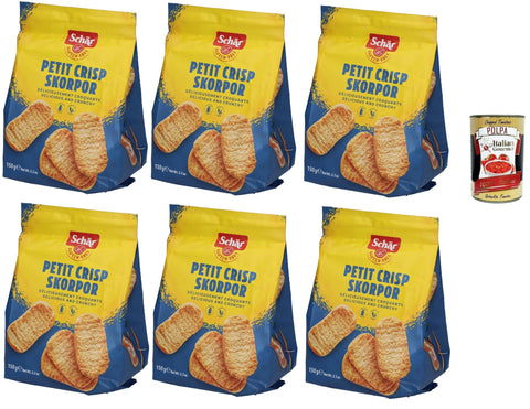 Italian Gourmet E.R. Chips Schär Crostini senza Glutine, Glutenfreie Croutons, Speziell für Menschen mit Glutenunverträglichkeit entwickelt, 6x 150g + Italian Gourmet polpa 400g 8032804040014