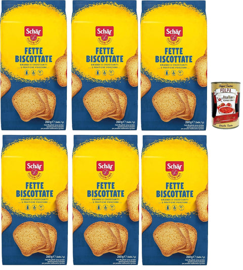 Italian Gourmet E.R. Chips Schär, Fette Biscottate, senza glutine, Zwieback Glutenfreie, Speziell für Menschen mit Glutenunverträglichkeit entwickelt, 6x 260g + Italian Gourmet polpa 400g 8032804040014