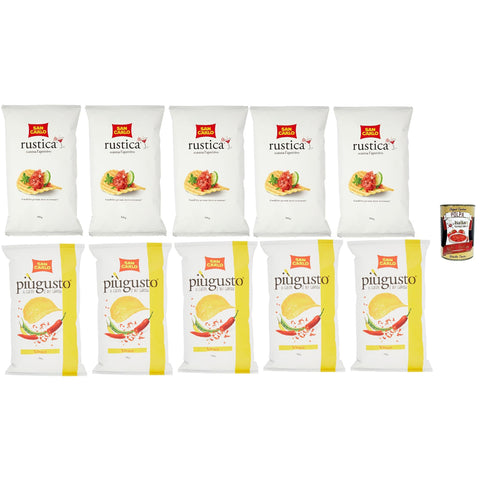 SAN CARLO Patatine, Vivace Paprika 5x150g Testpaket Original italienisch inkl. Rustica 5x300g - Kartoffelchips Chips Beutel + Italian Gourmet Polpa 400g