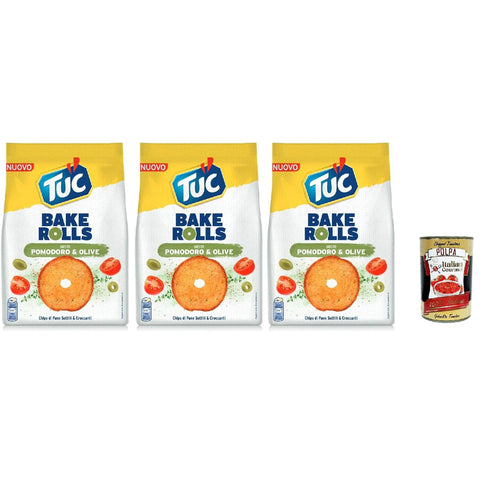 Tuc Bake Rolls, Chips di Pane Sottile e Croccante gusto Pomodoro e Olive 3x150g Original italienisch Snack