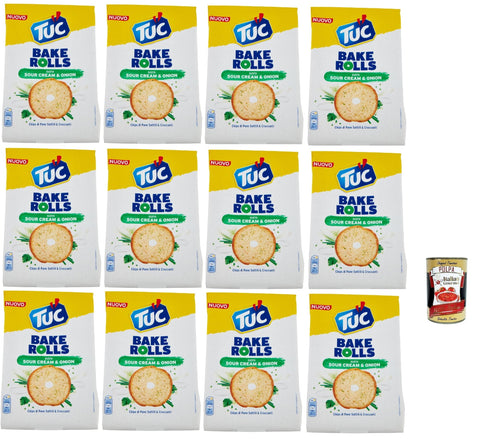 Italian Gourmet E.R. Chips Tuc Bake Rolls, Chips di Pane Sottile e Croccante gusto Sour Cream & Onion, Im Ofen gebackene, dünne und knusprige Sauerrahm und Zwiebel Brotchips 12x 150 g + Italian Gourmet polpa 400g 8032804040014