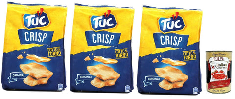 Italian Gourmet E.R. Chips Tuc Crisp, Gusto Original, Knuspriges Blätterteiggebäck auf der Basis von im Ofen gegarten Kartoffeln chips mit 100% italienischem Weizen, 3x 100 g + Italian Gourmet polpa 400g 8032804040014