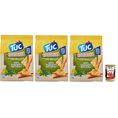 Tuc Sfoglie, Extra natives Olivenöl und aromatische Kräuter, dünne und knusprige Dreiecke, im Ofen gegart, 3x 170g Original italienisch inkl. Italian Gourmet Polpa 400g