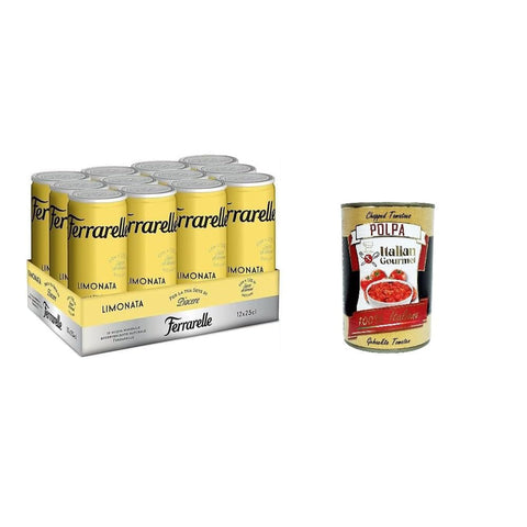 Ferrarelle Limonata, Limonade in Ferrarelle-Mineralwasser Alkoholfreies Getränk Kohlensäurehaltiges Erfrischungsgetränk Dosen 12x 25cl Original italienisch inkl. Italian Gourmet Polpa 400g