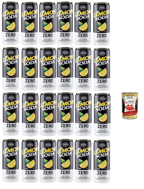 Italian Gourmet E.R. Cola & Limonade Lemonsoda Zero Erfrischungsgetränk Zitrone lemonade, Ohne Zuckerzusatz, lemon flavoured italian soft drink, sugar free, 24x 330ml + Italian Gourmet polpa 400g