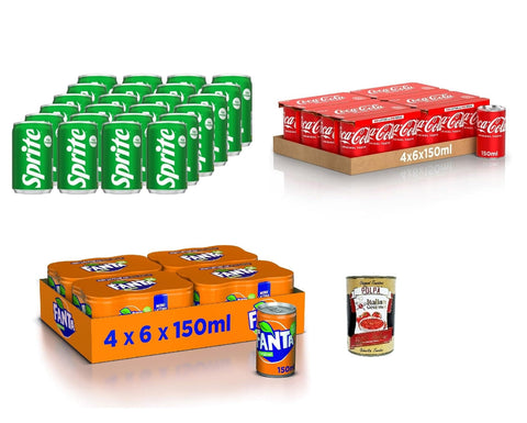 Italian Gourmet E.R. Cola Testpaket Sprite Fanta spritziges Erfrischungsgetränk mit fruchtigem Geschmack, erfrischender Softdrink in Einweg mini Dosen (72 x 150 ml) + Italian Gourmet polpa 400g 8032804040014