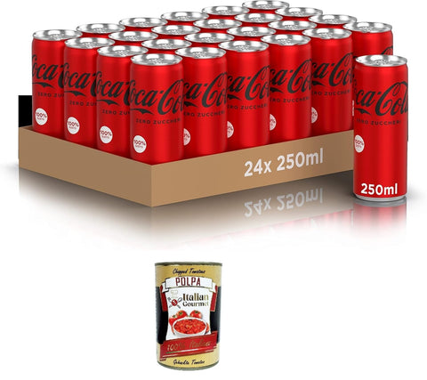 Italian Gourmet E.R. Cola Zero Sugars – 24 Dosen à 250 ml, der ganze Geschmack der -Formel ohne Kalorien, alkoholfreies Getränk mit Süßungsmitteln+ Italian Gourmet Polpa di Pomodoro 400g 8032804040014