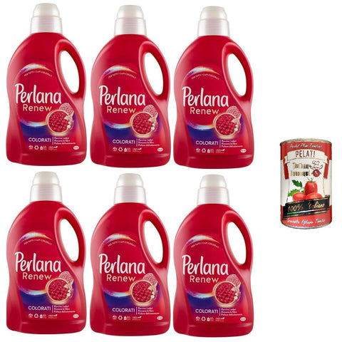 Perlana Renew Colorati, Waschmaschinenwaschmittel, für alle farbigen Kleidungsstücke, belebt Farben und erneuert Fasern 6x inkl. Italian Gourmet pelati 400gr Original italienisch