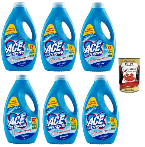 Italian Gourmet E.R. Color- & Feinwäsche ACE Detersivo Lavatrice CLASSICO - Waschmaschine Flüssig Flüssigwaschmittel - Wirksam bei allen Arten von Flecken, 6x 27 Wäschen 1350ml + Italian Gourmet polpa 400g