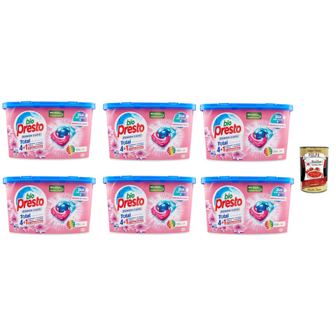 Bio PResto Power Caps Color, Prädikat -Waschmaschinenwaschmittel in Kapseln für farbige Kleidungsstücke, Packung 6x 18 Waschen Original italienisch inkl. Italian Gourmet Polpa 400g