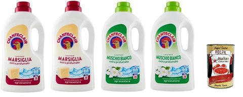 Italian Gourmet E.R. Color- & Feinwäsche Chanteclair Lavatrice Testpaket Marseille + Weißer Moschus- Flüssigwaschmittel für die Waschmaschine - Waschmittel 28 Wäschen 4x 1260ml + Italian Gourmet polpa 400g 8032804040014